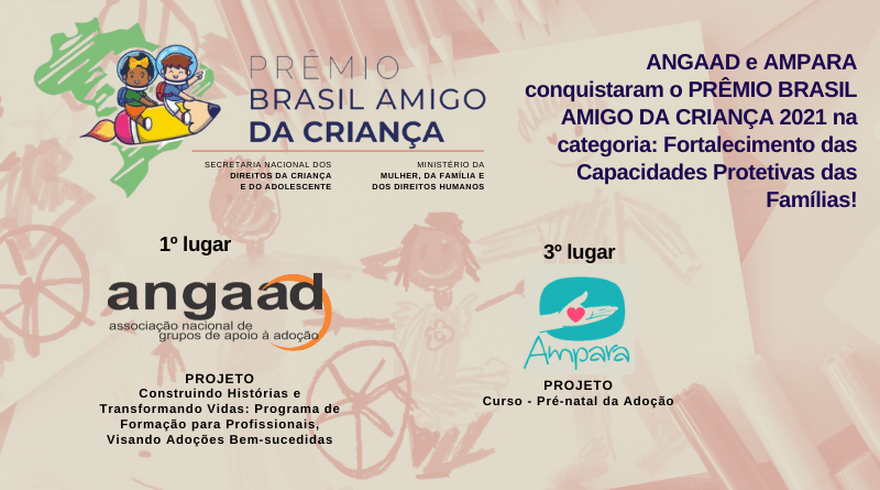 ANGAAD e AMPARA conquistaram o PRÊMIO BRASIL AMIGO DA CRIANÇA 2021 na categoria: Fortalecimento das Capacidades Protetivas das Famílias!
